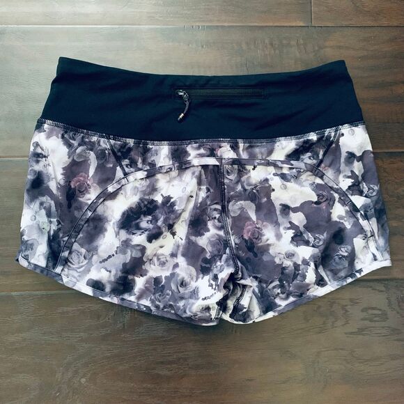 Lululemon Run Times Shorts - Floral Print Mini Obscurred Black Dusty Mauve/Black - Picture 5 of 12